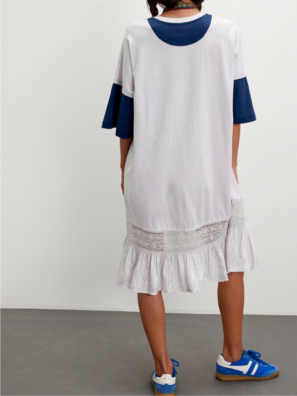 Free People Toro Fish Graphic Tee Midi Dress White Navy Coastal Boho Beach Sz L - Picture 3 of 15
